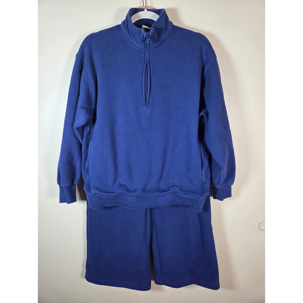 Aritzia Sweatfleece Set Womens XS Blue Quarter Zip Pullover Wide Leg Sweatpants
